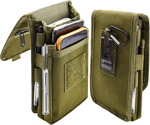 Vista 10 de Funda doble para teléfono, bolsa grande para teléfono inteligente, bolsa de herramientas con clip para cinturón, soporte táctico multiusos para Negro