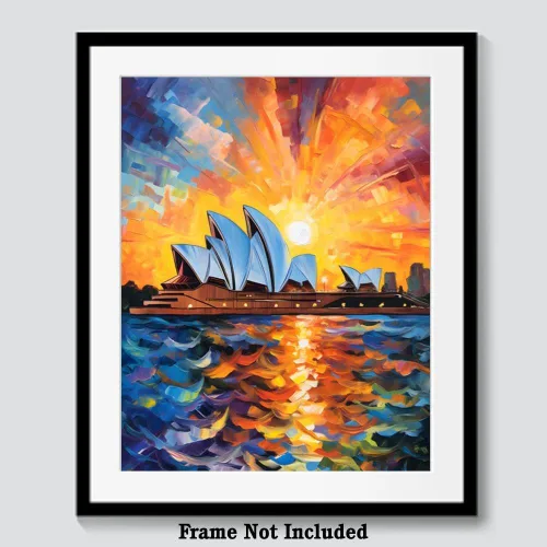 Vista 6 de Bestbuddy Pet 11X14 noche estrellada sin marco Ópera de Sydney Australia Skyline Landmark World Travel pintura al óleo impresión artística póster