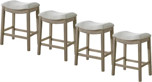 Vista 17 de ROME + OAK Juego de 2 Taburetes de Mostrador Parker de 26", Taburete de Bar de Cocina sin Respaldo Tipo Silla de Montar en Acabado de Madera Natural