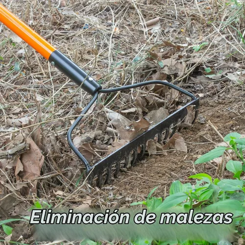 Vista 5 de VNIMTI Rastrillo de jardín para jardinería, rastrillo de jardín resistente para césped, rastrillo de arco de 14 dientes con mango de fibra