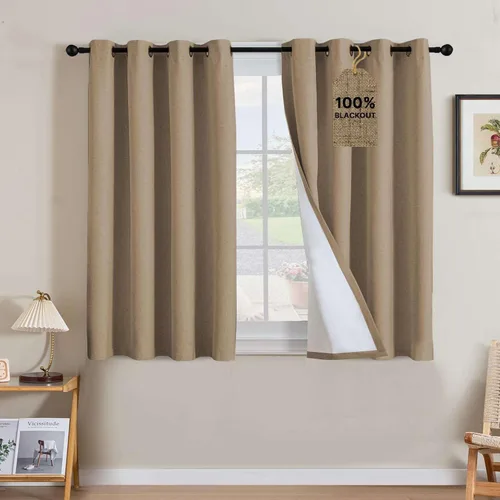 Vista 34 de H.VERSAILTEX Cortinas 100% opacas con aislamiento térmico, texturizadas, de lino, con bloqueo completo de calor y luz, para sala de estar y Negro