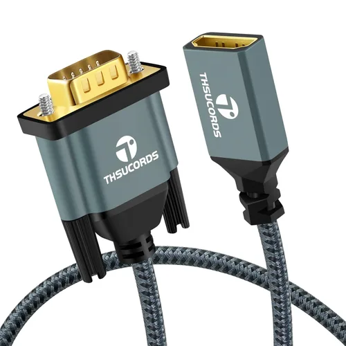 Vista 7 de Thsucords Cable adaptador HDMI a VGA de 1 pie, nailon trenzado HDMI hembra a VGA macho extensión extensión soporte 720P/1080P PC computadora