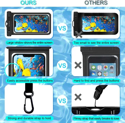 Vista 5 de Funda impermeable para teléfono, paquete de 2 soportes impermeables para iPhone 15 14 13 12 11 Pro Max, Samsung Galaxy, Pixel, bolsa seca universal