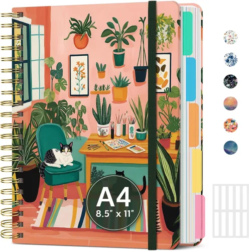 Vista 18 de Cuadernos grandes de espiral rayados para el trabajo con divisores y pestañas extraíbles, 8.5 x 11 pulgadas, bonito cuaderno de tapa dura de 5
