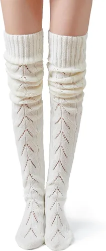 Vista 12 de Pcavin Thigh High Socks for Women, Long Cable Knit Over Knee Boot Stockings 0013 Estilo Negro