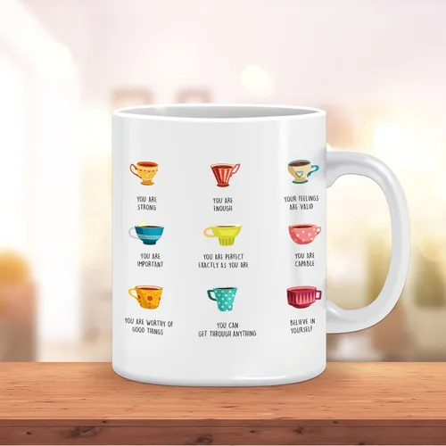 Vista 5 de LNOKRIM Taza Positivi-Tea, Taza de Café de Autoafirmación de Positividad, Regalo para Maestro Terapeuta Consejero, Taza de Café de Diálogo Interno