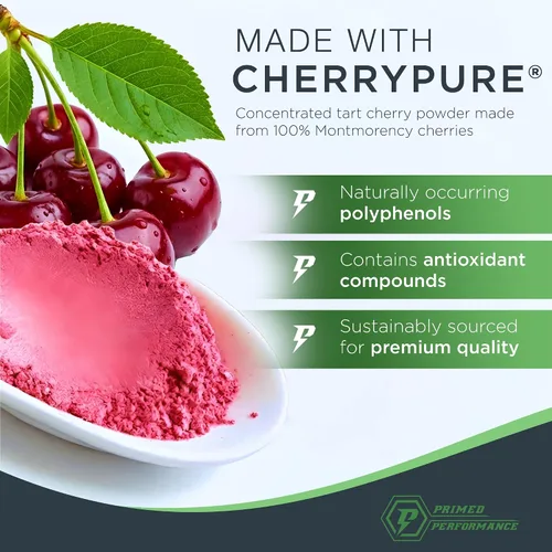 Vista 5 de CherryPURE Polvo de cereza ácida, cereza Montmorency derivada de la piel para la recuperación diaria, 4.41 oz (250 porciones) Supports Exercise