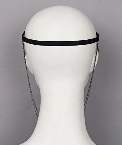 Vista 4 de L'VOW Diadema con borlas de metal, velo Cyborg, máscara de cadena facial para fiesta de rock, traje de rave, joyería para mujeres y hombres