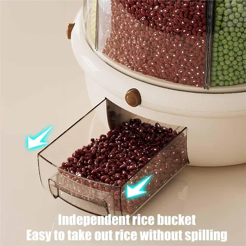 Vista 3 de Dispensador giratorio de alimentos secos para encimera, dispensador de 6 rejillas para lentejas, arroz, frijoles, contenedor de almacenamiento