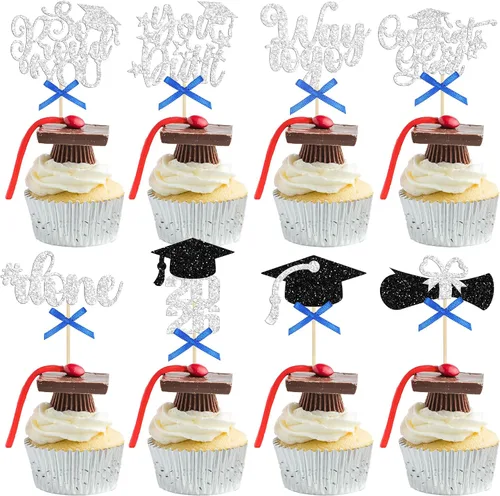 Vista 35 de Gyufise 1 paquete de decoración de pastel de graduación 2025 con purpurina de felicitaciones clase de 2025, decoración de pastel de diploma 2025
