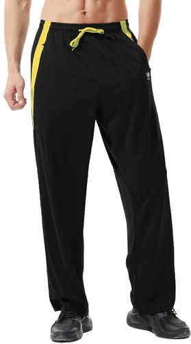 Vista 5 de Pantalones deportivos para hombre con bolsillos con cremallera, parte inferior abierta, pantalones deportivos ligeros, para entrenamiento, correr