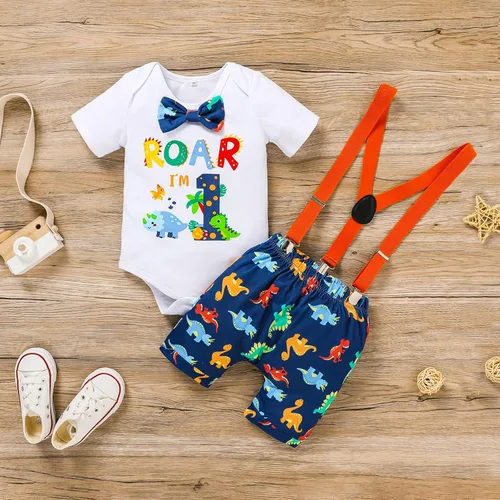 Vista 2 de Conjunto de ropa de manga corta con tirantes ajustables en la espalda en Y para bebés y niños