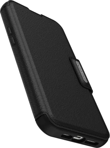 Vista 3 de OtterBox Funda Strada Folio Series para iPhone 15 Pro MAX (solamente), color negro (negro), tarjetero, broches a MagSafe, piel auténtica, apta