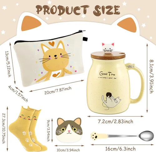 Vista 2 de Uiifan 5 Piezas Regalos para Amantes de los Gatos para Mujeres Regalo de Gato para el Día de la Madre y Cumpleaños - Taza de Té de Cerámica