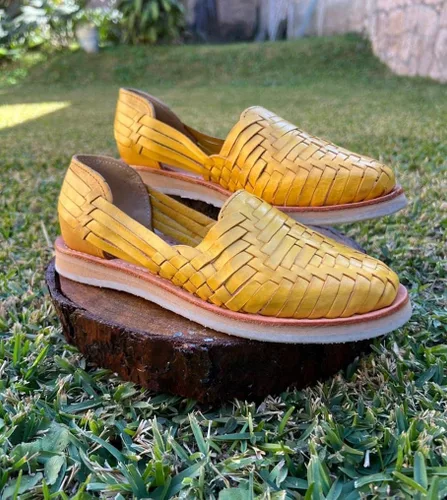 Vista 8 de Mexico en la Piel Sandalias Huarache de cuero. Zapatos planos cómodos para mujer.