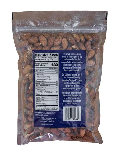 Vista 2 de Trader Joe's Almendras secas tostadas y saladas, el embalaje puede diferir