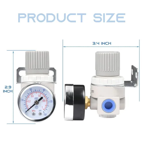 Vista 7 de Regulador de presión de aire con mini válvula de control de aire de manómetro rosca NPT de 1/4 pulgadas para compresor de aire y herramientas