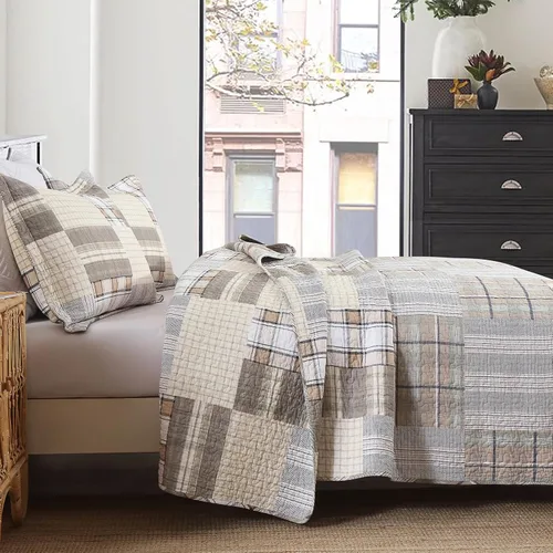 Vista 3 de KALOOLA Colchas de estilo granja tamaño Queen, 100% algodón, colcha acolchada ligera con 2 fundas de almohada, juego de ropa de cama estampada