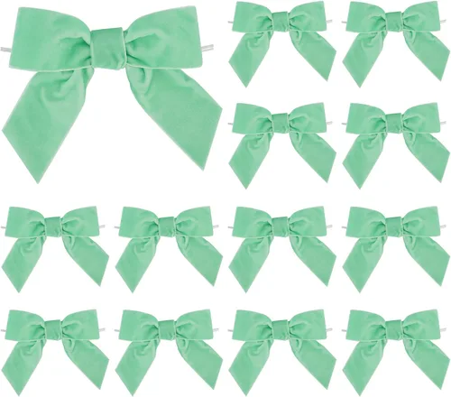 Vista 19 de AIMUDI Lazos de terciopelo verde manzana de 4.5 pulgadas, lazos de Pascua de terciopelo verde prefabricados, lazos verdes con alambre retorcido