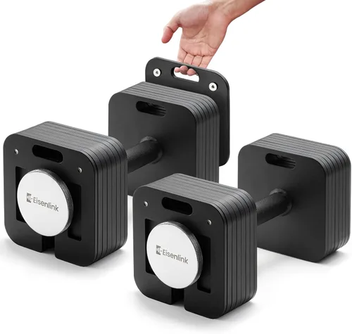 Vista 7 de Eisenlink Juego de mancuernas ajustables, 10-50/80 libras, incrementos de 5 libras, mancuernas cuadradas de bloqueo rápido para gimnasio en casa