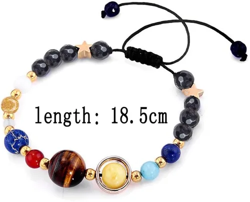 Vista 3 de COLORFUL BLING Pulsera con cuentas de piedra natural, sistema solar, universo, galaxia, los ocho planetas, estrella guardiana, joyería, curativa