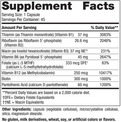 Vista 2 de Nordic Naturals Complejo de vitamina B - 45 cápsulas - Tiamina, riboflavina, niacina, vitamina B6 y B12, folato, biotina, ácido pantoténico, salud