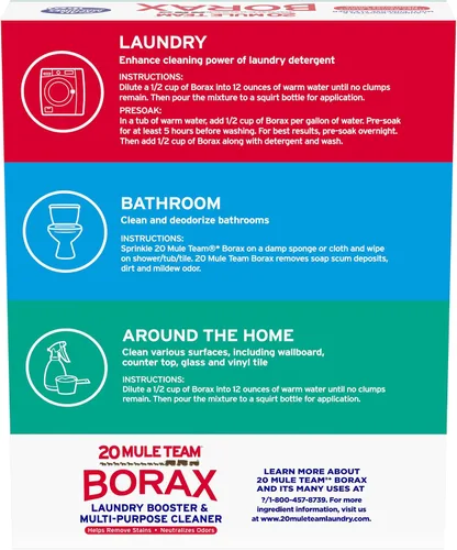Vista 6 de Borax 20 Mule Team Potenciador de Detergente, 65 oz