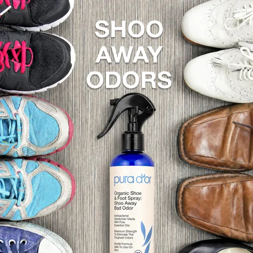 Vista 7 de PURA D'OR Spray orgánico eliminador de olores para zapatos y pies (8 onzas) desodoriza y elimina los malos olores con eucalipto, menta, árbol de té