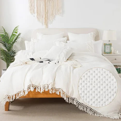Vista 9 de FADFAY Juego de funda de edredón de encaje, ropa de cama blanca 100% algodón de 600 hilos, ropa de cama ultra suave, antidecoloración, elegante