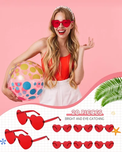Vista 4 de Frienda 20 Pairs Heart Shaped Sunglasses Rimless Candy Color Glasses for Women Men Party Favor