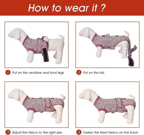 Vista 6 de Jiupety Traje de recuperación para perros ajustable, body para perros para heridas abdominales después de cirugía, collar electrónico sustituto Pink
