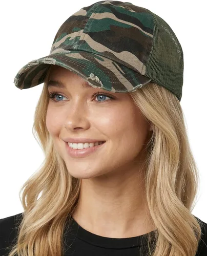 Vista 10 de Funky Junque Distressed Mesh Low Profile Trucker Hat Snapback Cap Paquete de 2: camuflaje negro y negro