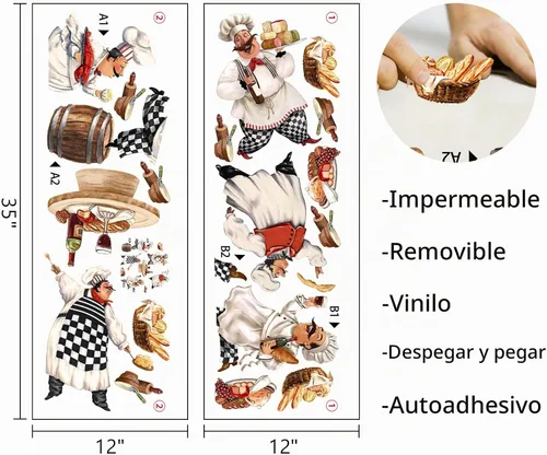 Vista 2 de Mfault Calcomanías de pared de chefs gordos italianos, divertidas