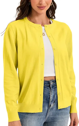 Vista 6 de Sudaderas con botones para mujer, clásicas, de manga larga, cuello redondo, suaves, para otoño (Talla S-2XL)