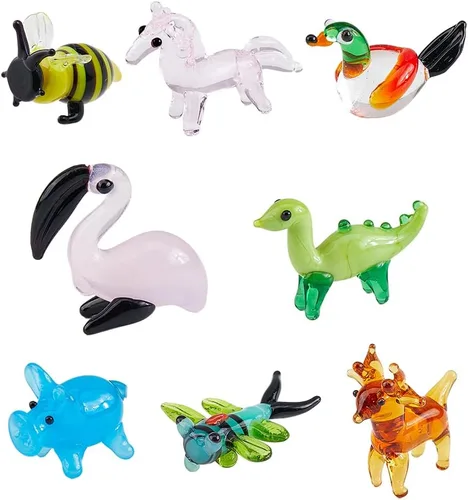 Vista 11 de 6 piezas de figuras de vidrio soplado a mano en miniatura, decoración de animales de cristal colorido, rana, ciervo sika, elefante, delfín mítico