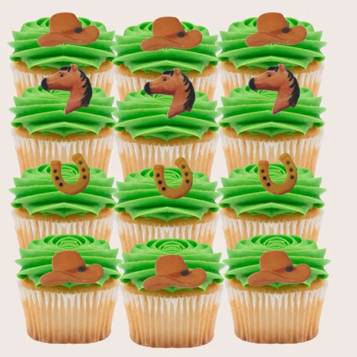 Vista 3 de Bundleofbeauty Item #956 - Decoración para cupcakes y tartas de azúcar de caballo y vaquero (12 unidades)