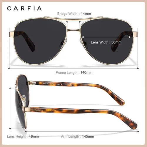 Vista 49 de CARFIA Gafas de sol polarizadas para mujer, protección UV, brazos de acetato, marco de metal, sombras para mujer, CA3216