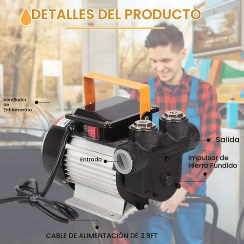 Vista 3 de TOPWAY Kit de bomba de transferencia de combustible eléctrico autocebante de 110V CA, 16 GPM para aceite, diésel, queroseno y biodiésel con manguera