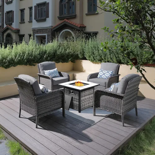 Vista 23 de ovios - Juego de muebles de patio de 2 piezas, sofá de mimbre para exteriores con sillas, silla de ratán con respaldo alto con cómodos cojines