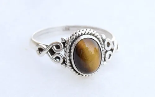 Vista 3 de Anillo de Piedra Ojo de Tigre Plata de Ley 925 Anillo Declarativo Para Mujeres Hecho a Mano Piedra Preciosa Joyería de Navidad Regalo Para Ella