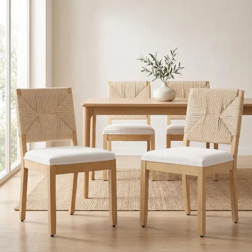 Vista 23 de French Country Dining Chairs Set of 2, Linen Upholstered Cane Back, Amber