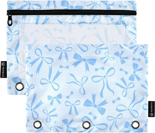 Vista 49 de Estuche de béisbol blanco para lápices de 3 anillas, paquete de 2 carpetas para lápices, estuche transparente con cremallera, bolsa de cosméticos