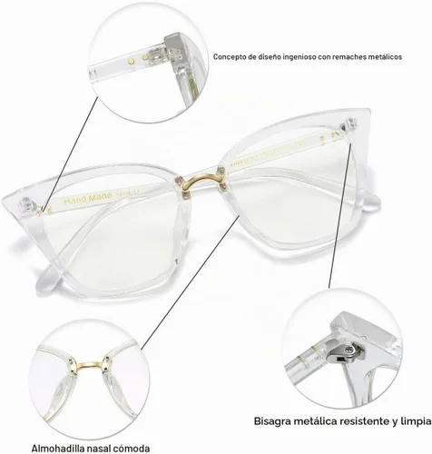 Vista 4 de MORESHINE Lindas gafas de bloqueo de luz azul de ojo de gato para mujer, marco de lentes transparentes para computadora, antifatiga ocular Cristal