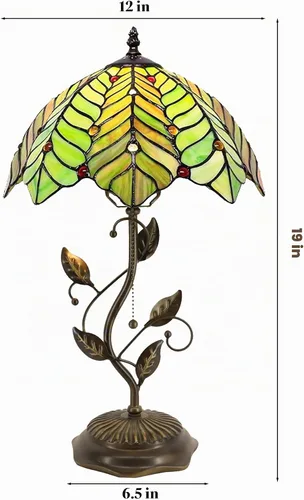 Vista 2 de Tiffany Table Lamp Stained Glass Bedside Reading Light W12H19 inch