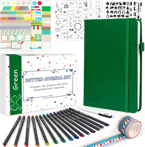Vista 13 de feela Kit de Diario con Puntos, Cuaderno Planificador de Tapa Dura con Cuadrícula de Puntos para Principiantes Mujeres y Niñas, Toma de Notas