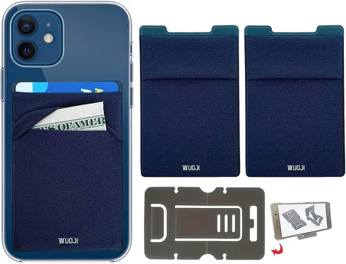Vista 18 de Cartera para tarjetas de teléfono con bloqueo RFID, doble bolsillo seguro, ultradelgada, autoadhesiva, funda para tarjetas de crédito, calcomanía