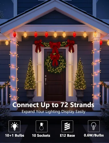 Vista 4 de Luces de Navidad Jumbo Rojas y Blancas de 16 Pies para Exteriores, Cadena de Bombillas LED Gigantes de Navidad para Árbol, Porche, Patio y Valla