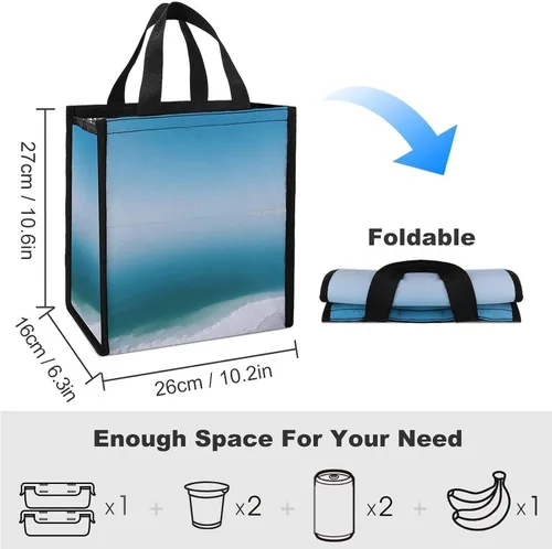 Vista 2 de Dead Sea Salt Flats Grocery Bag,Insulated And Cooler, Tote Bag,Collapsible And Reusable, Lunch Bag for Groceries Work Party Travel Picnic 10.6" H X