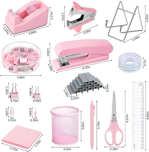 Vista 2 de Accesorios y organizadores de escritorio de oficina rosados, suministros de oficina para escritorio para mujeres, grapadora, 1000 grapas, removedor