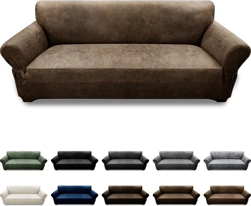 Vista 92 de Fundas para Sillón de 2 Piezas con Cojín en T, Fundas de Aspecto de Cuero para Sofá, Fundas para Sillas, Protector de Muebles Elástico, Funda